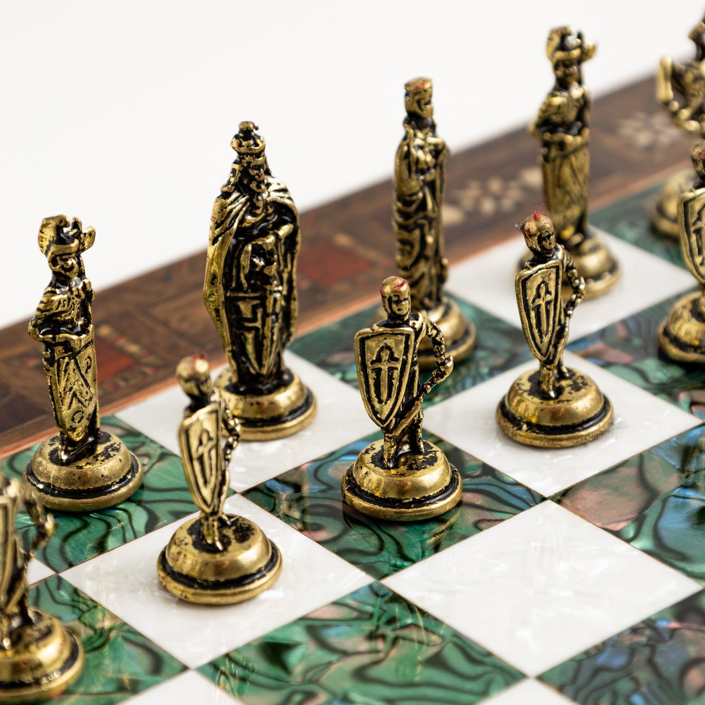 13" Handmade Walnut Folding Chess Set – Luxury Metal Chess Pieces & Storage