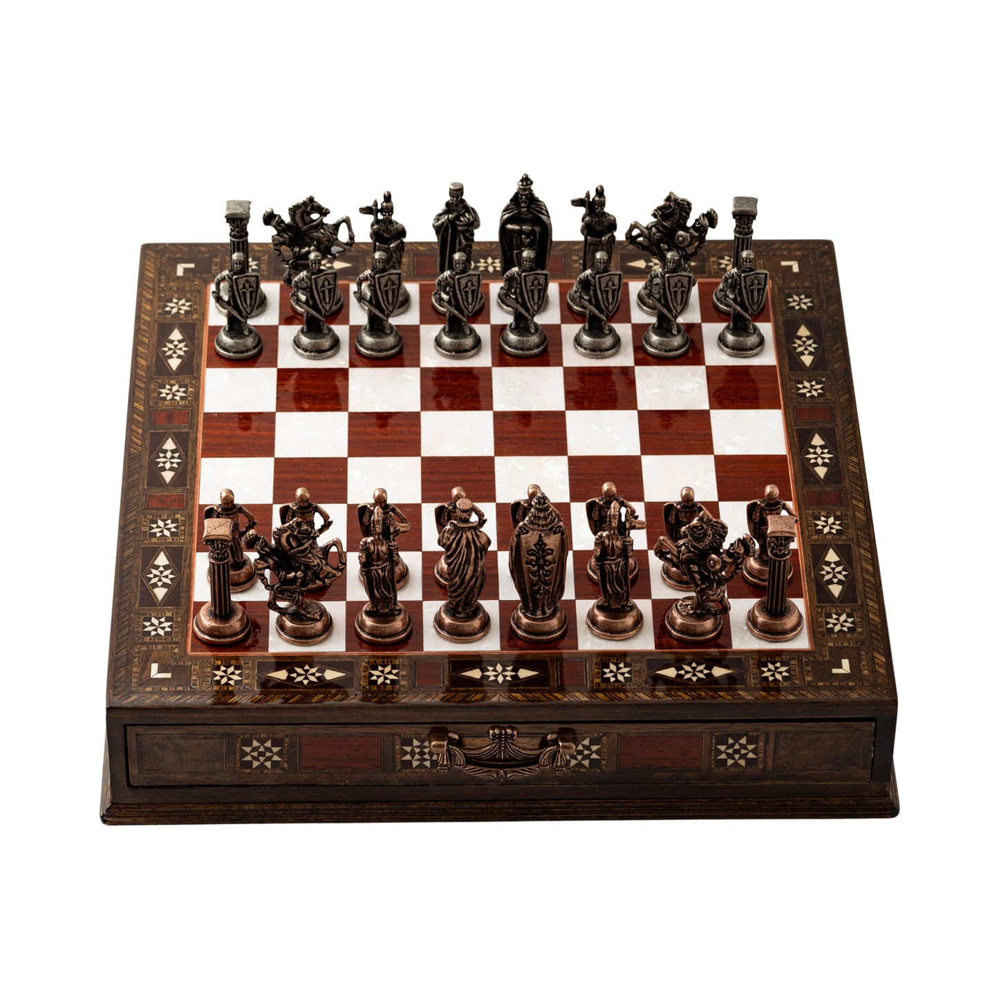 15" Collector’s Wooden Chess Set with Storage – Handmade Luxury Board & Metal Pieces & Best Christmas Gift