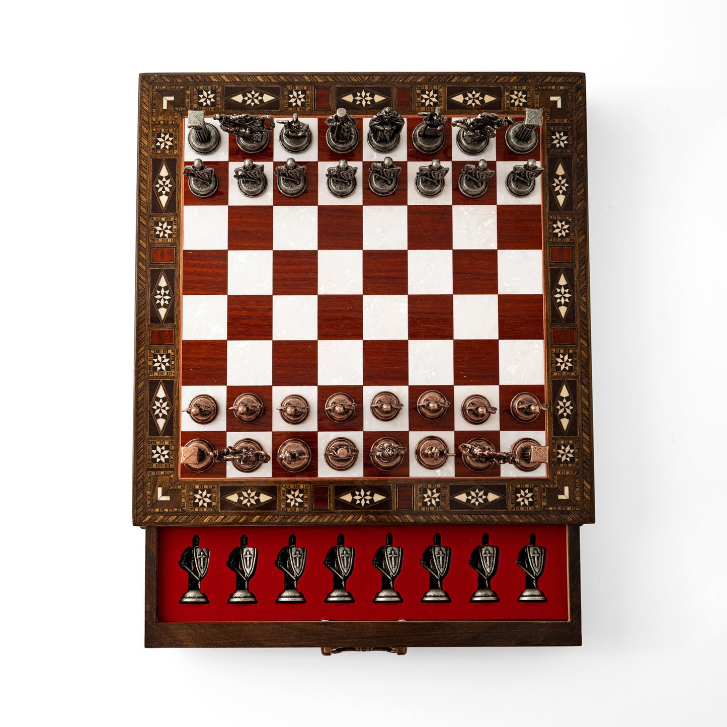 15" Collector’s Wooden Chess Set with Storage – Handmade Luxury Board & Metal Pieces & Best Christmas Gift