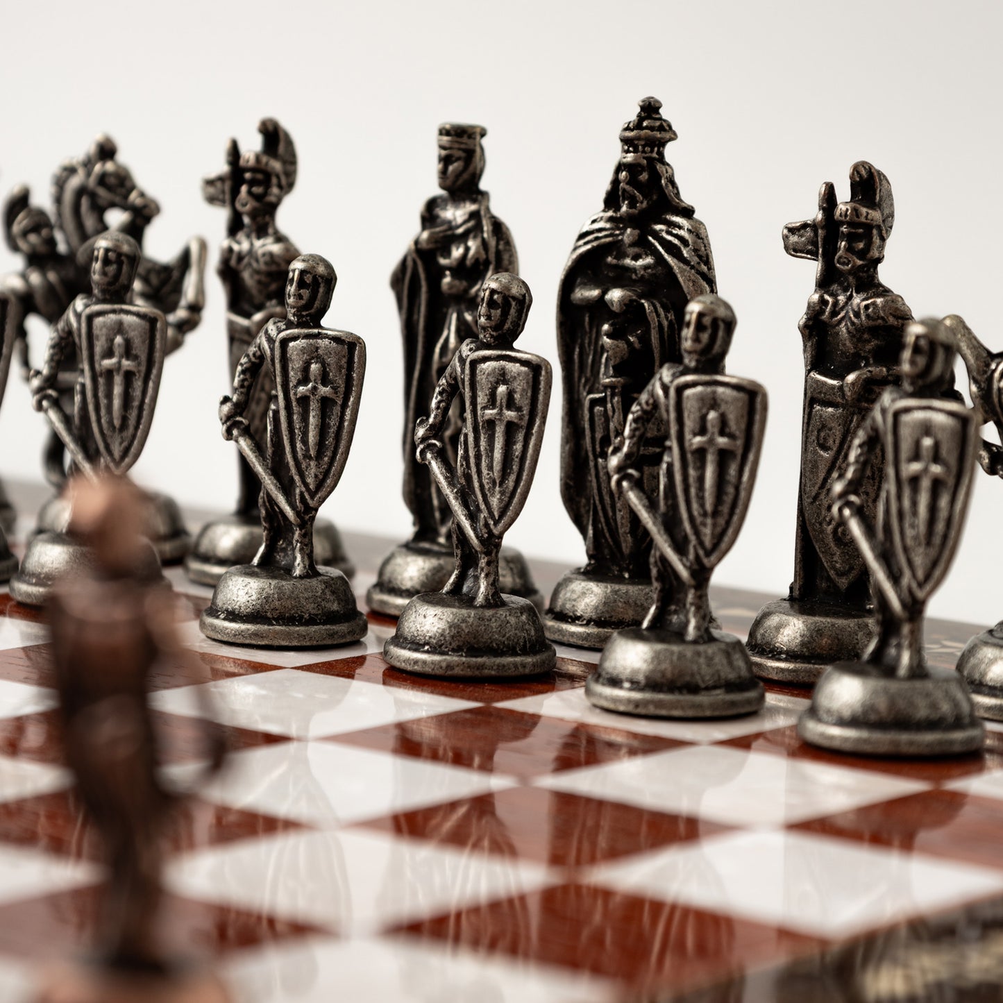15" Collector’s Wooden Chess Set with Storage – Handmade Luxury Board & Metal Pieces & Best Christmas Gift
