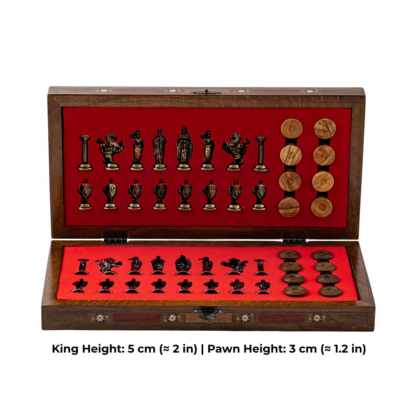 13" Handmade Walnut Folding Chess Set – Luxury Metal Chess Pieces & Storage
