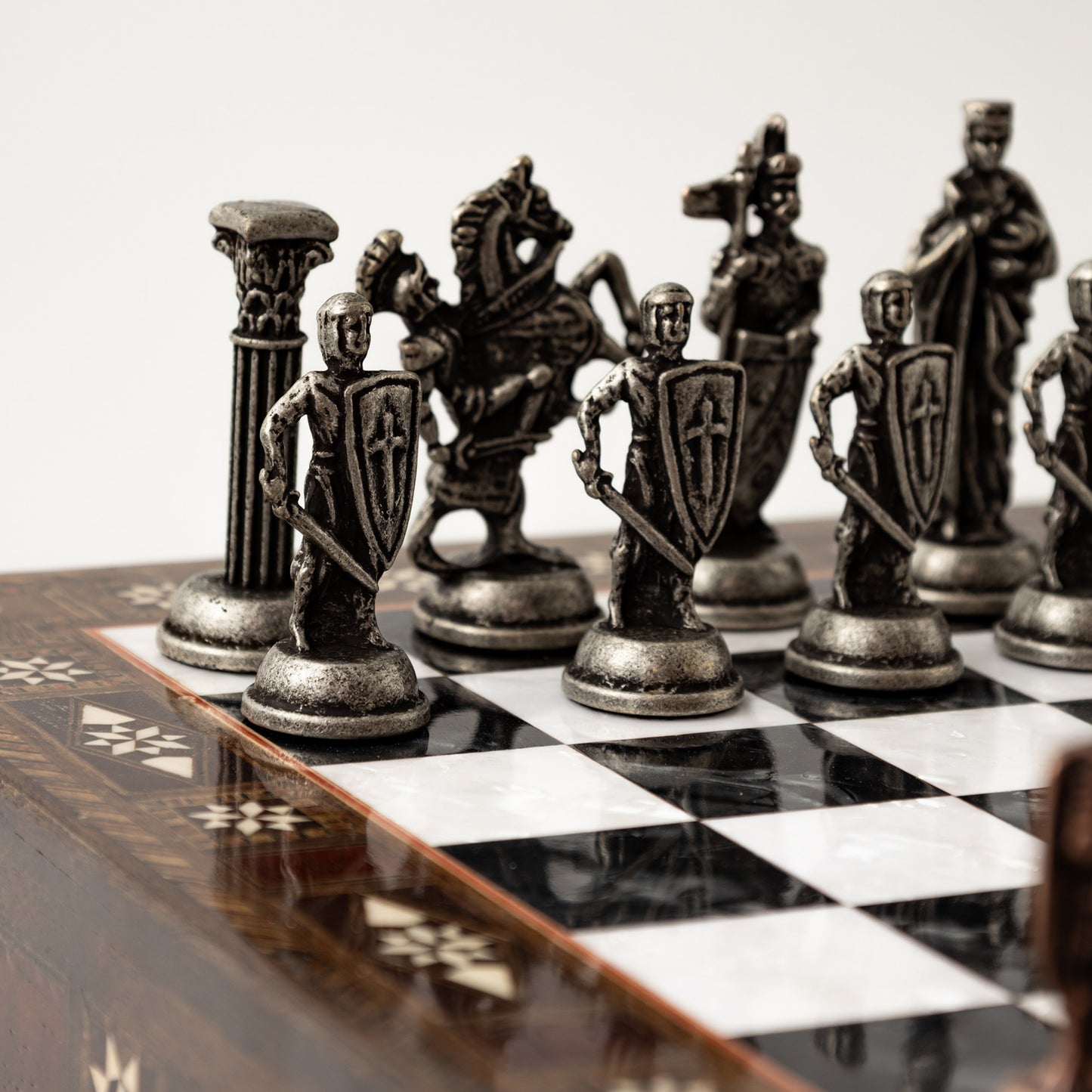 15" Collector’s Handmade Chess Set with Storage – Handmade Board & Luxury Metal Pieces