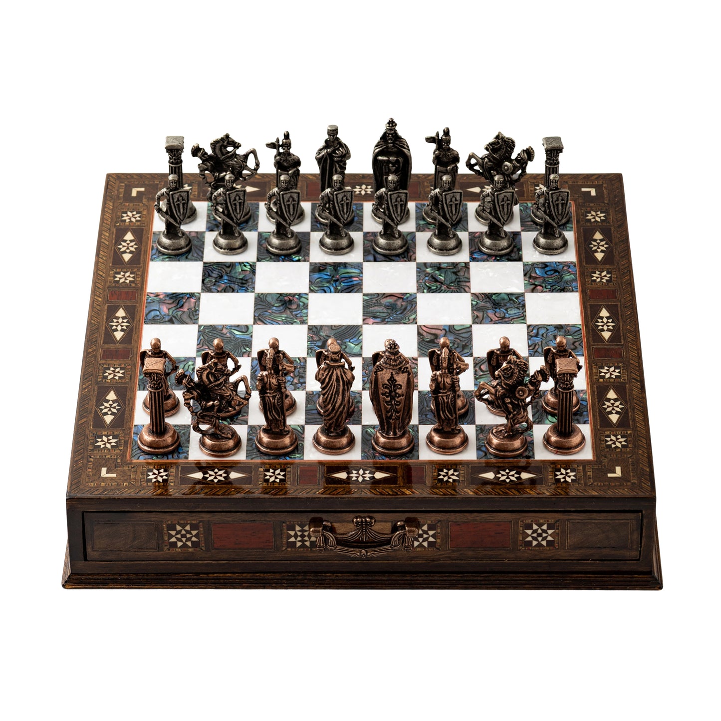 15" Premium Handmade Wooden Chess Set with Storage – British Metal Pieces & Gift Edition