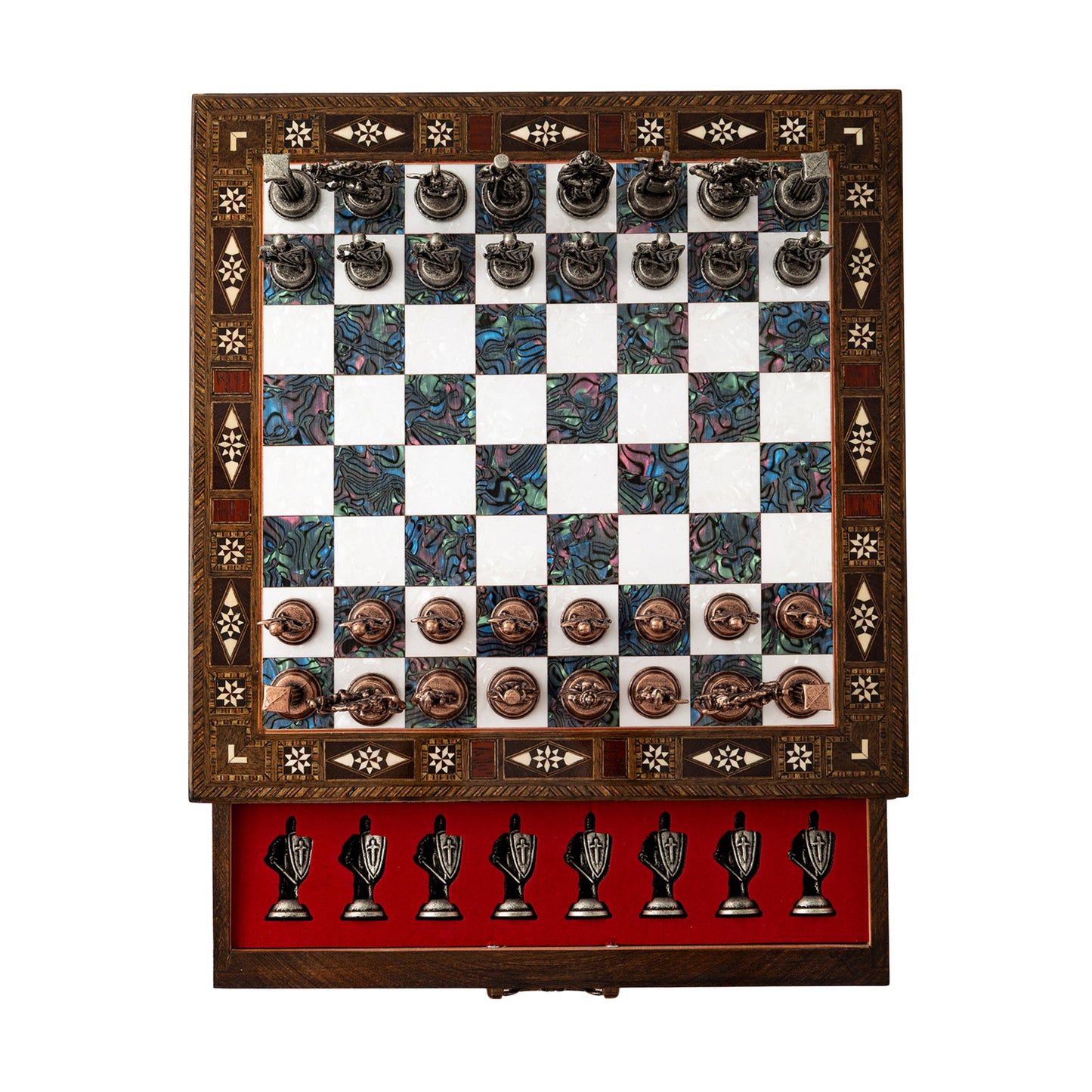 15" Premium Handmade Wooden Chess Set with Storage – British Metal Pieces & Gift Edition
