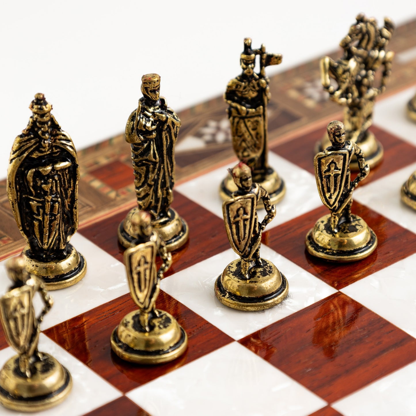 13" Handmade Walnut Folding Chess Set – Luxury Metal Chess Pieces & Storage