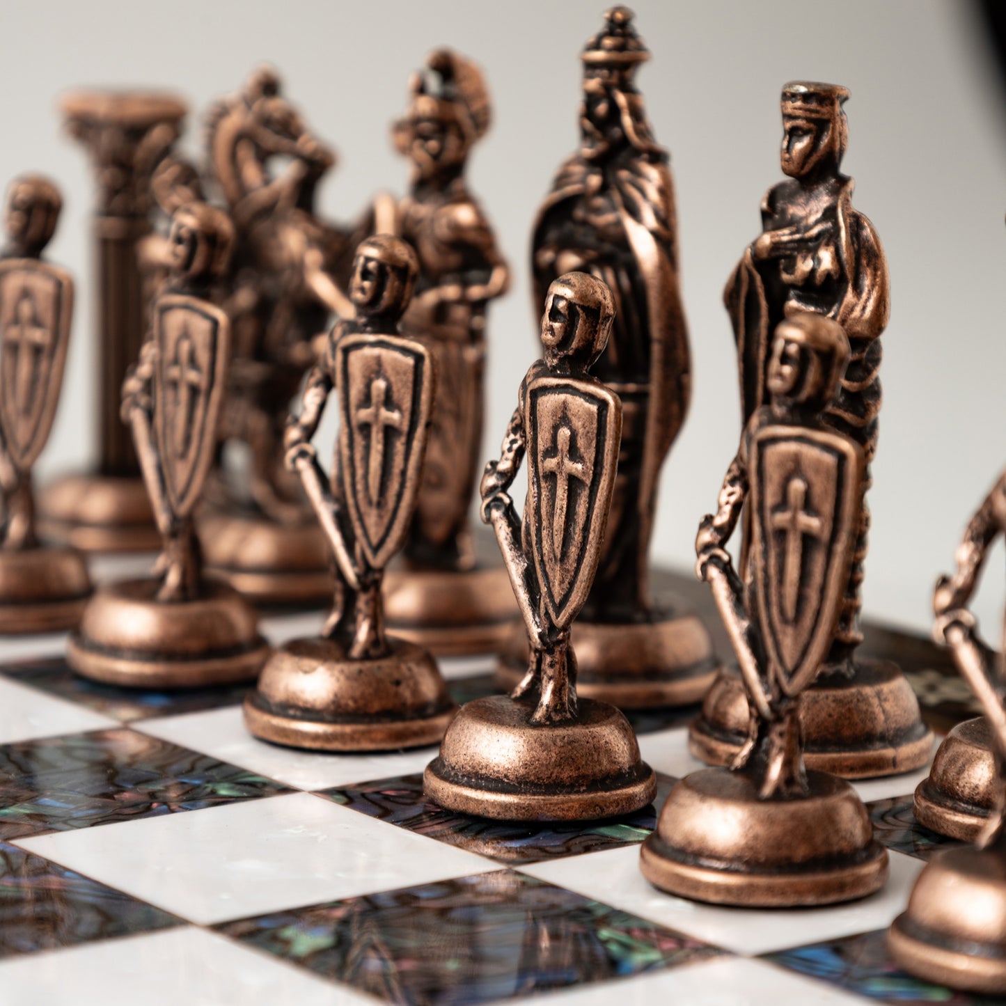 Luxury Handmade Wooden Chess Set with Metal Pieces – 6 Elegant Board Color & Storage Board