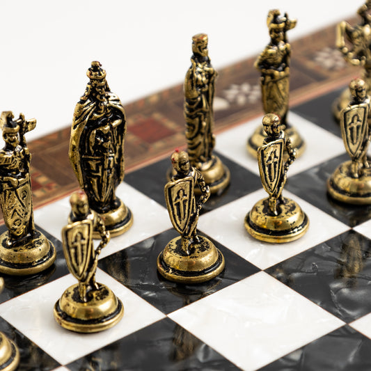 13" Handmade Walnut Folding Chess Set – Luxury Metal Chess Pieces & Storage