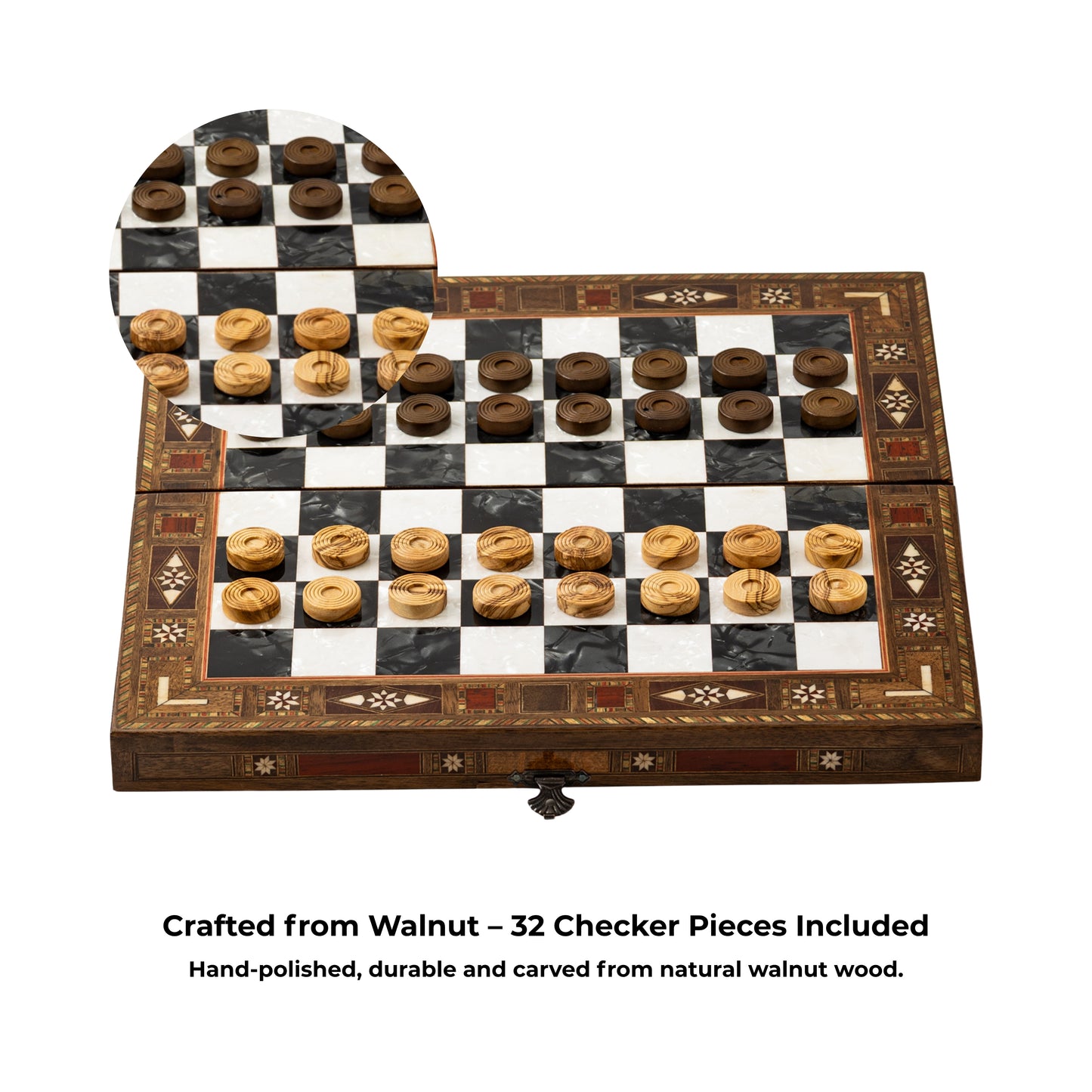 13" Handmade Walnut Folding Chess Set – Luxury Metal Chess Pieces & Storage