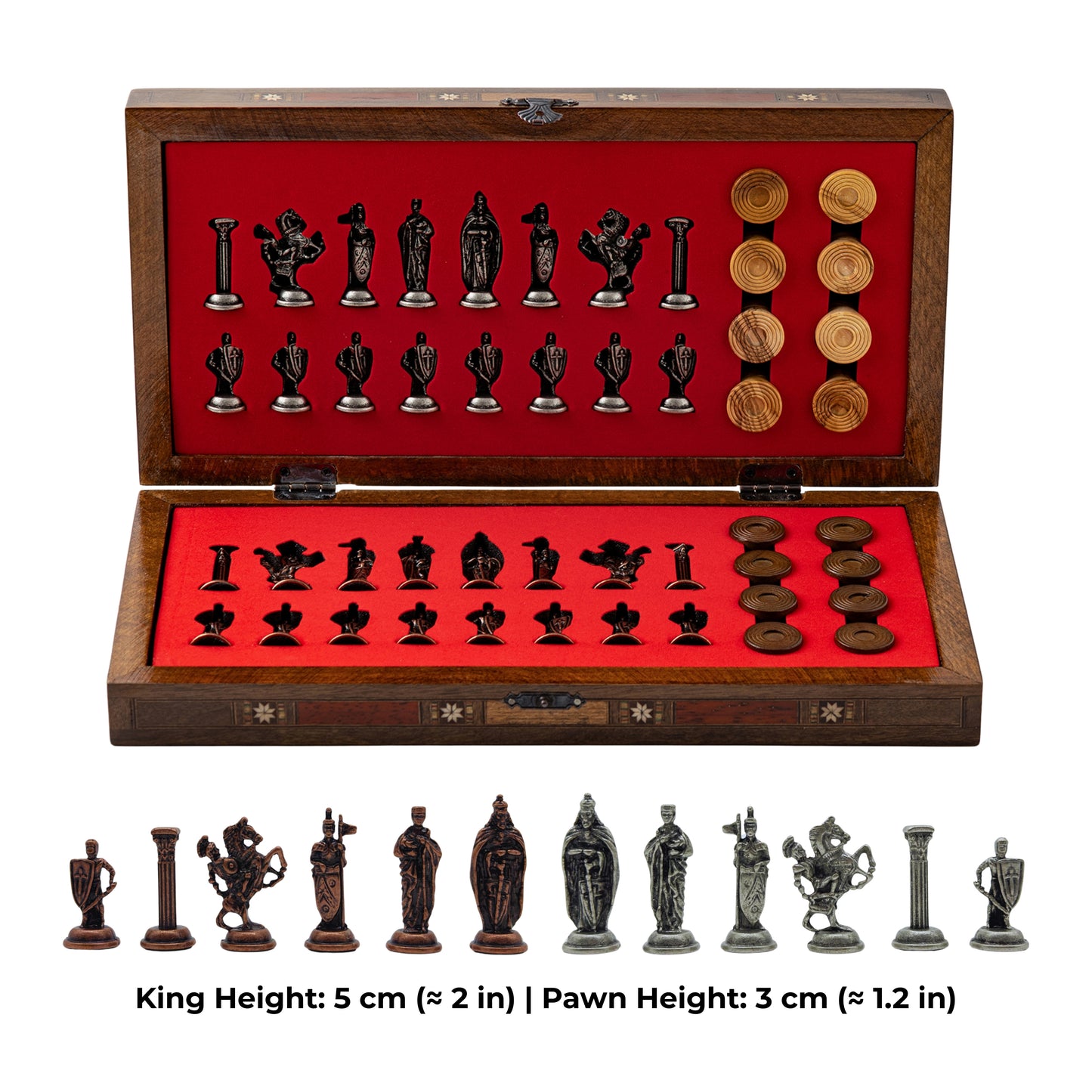 13" Handmade Walnut Folding Chess Set – Luxury Metal Chess Pieces & Storage