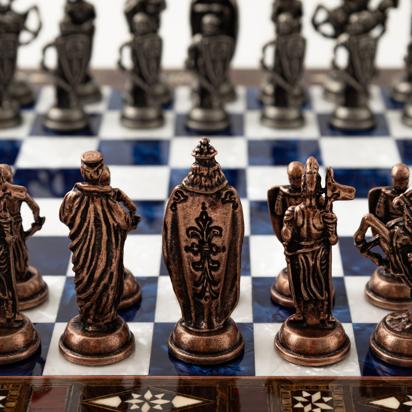15" Luxury Handmade Wooden Chess Set with Drawer – Metal Pieces & Decorative Gift Board & Best Chess Gift