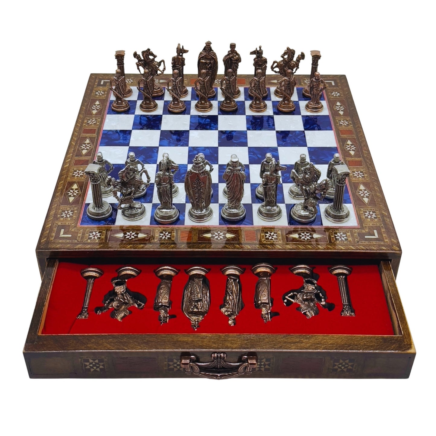 15” Handmade Wooden Chess Set with British Army Metal Pieces