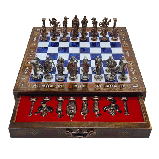 15” Handmade Wooden Chess Set with British Army Metal Pieces