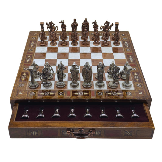 15” Handmade Chess Set Wooden Storage Board – Luxury Gift for Men, Dad, Kids & Chess Enthusiasts