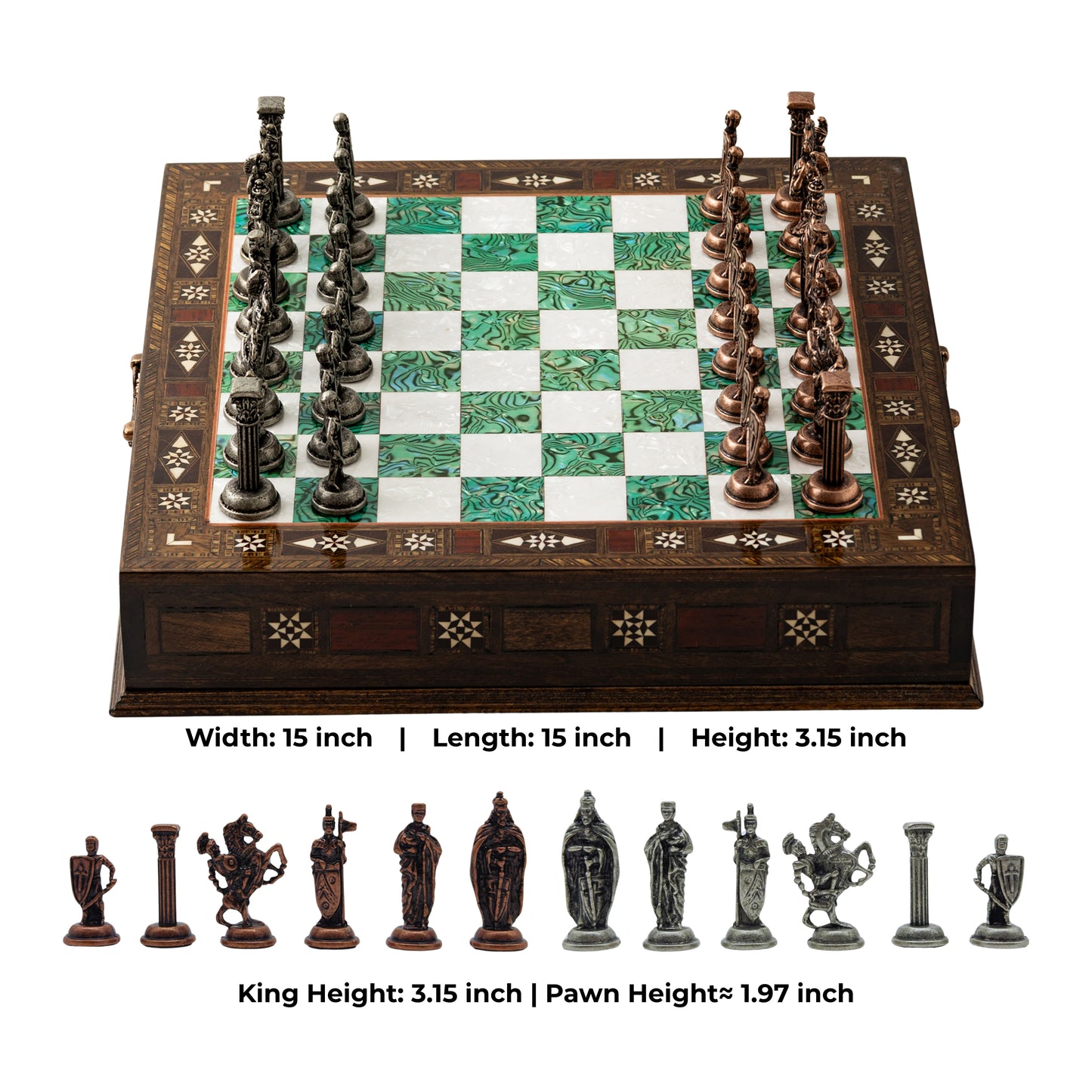 15" Luxury Wooden Chess Set with Storage – Handcrafted Board & Timeless Metal Pieces