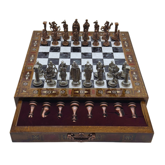 15” Handmade Chess Set – British Army Metal Pieces with Storage