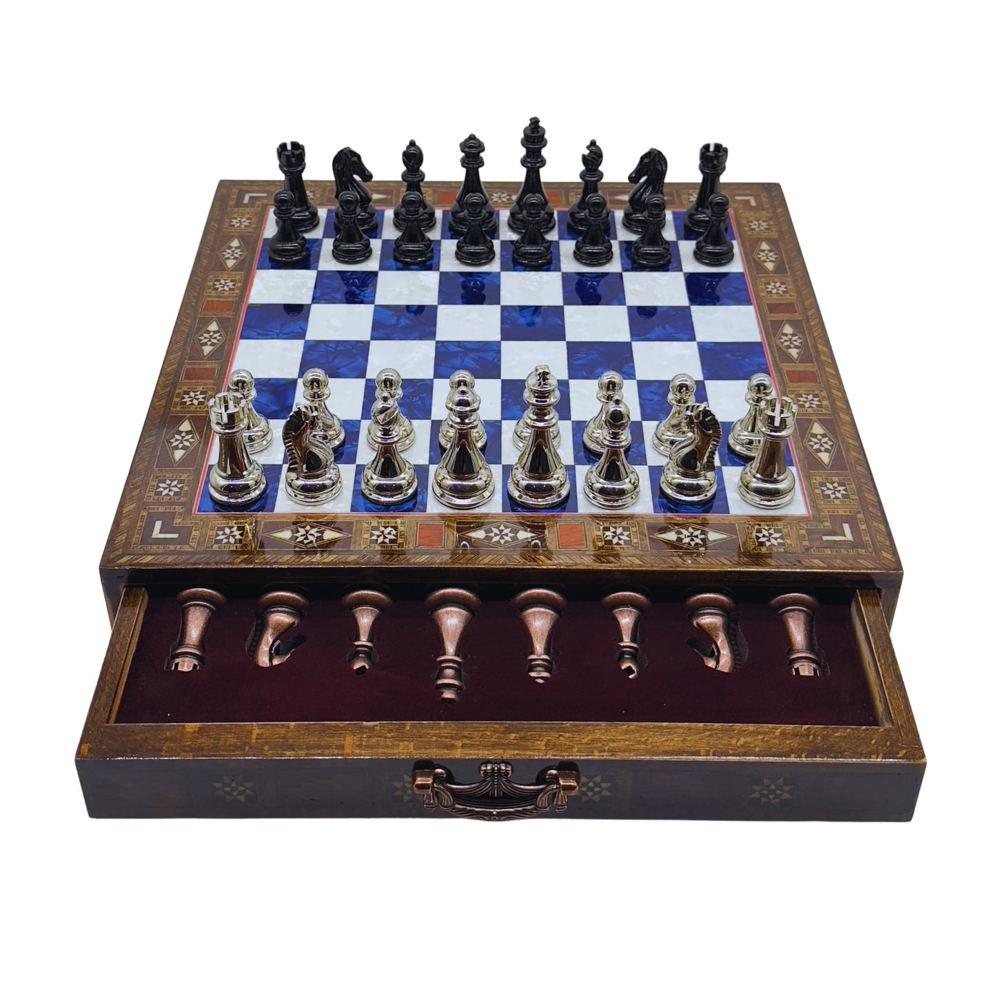 15” Handmade Wooden Chess Set with British Army Metal Pieces