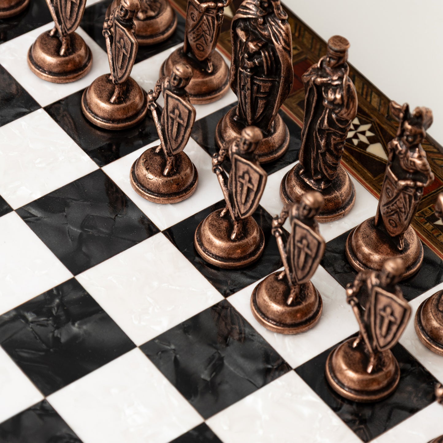 15" Collector’s Handmade Chess Set with Storage – Handmade Board & Luxury Metal Pieces