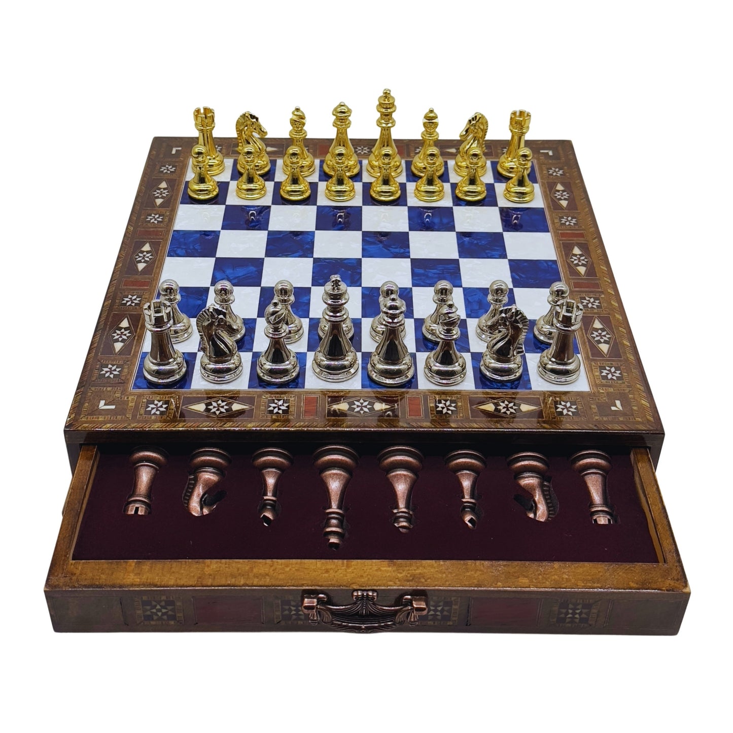 15” Handmade Wooden Chess Set with British Army Metal Pieces