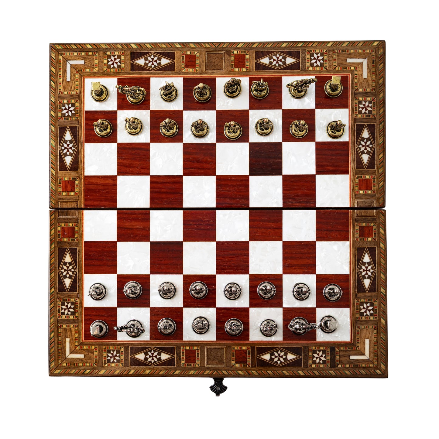 13" Handmade Walnut Folding Chess Set – Luxury Metal Chess Pieces & Storage