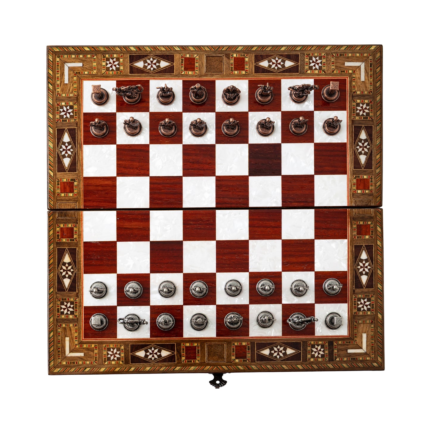13" Handmade Walnut Folding Chess Set – Luxury Metal Chess Pieces & Storage