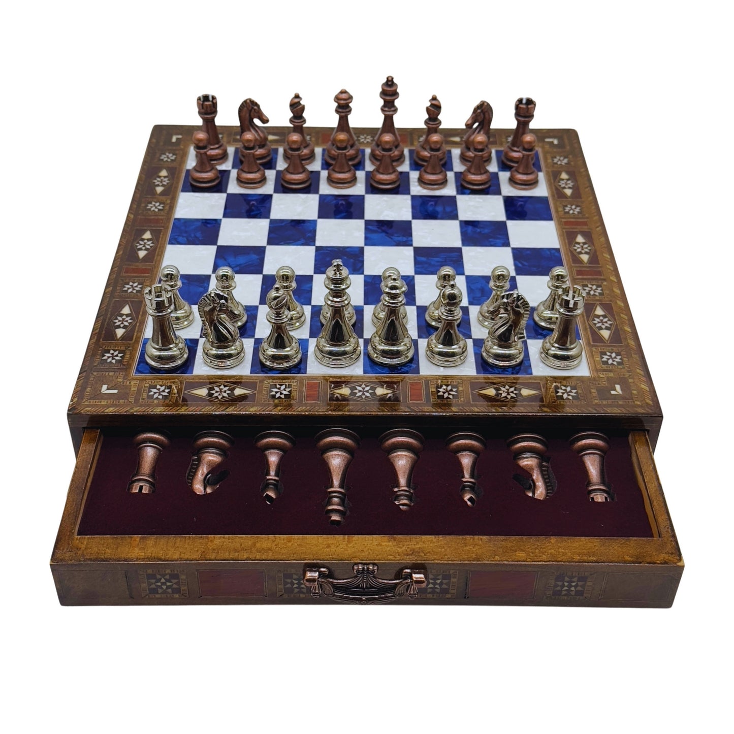 15” Handmade Wooden Chess Set with British Army Metal Pieces