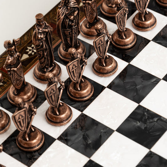 13" Handmade Walnut Folding Chess Set – Luxury Metal Chess Pieces & Storage