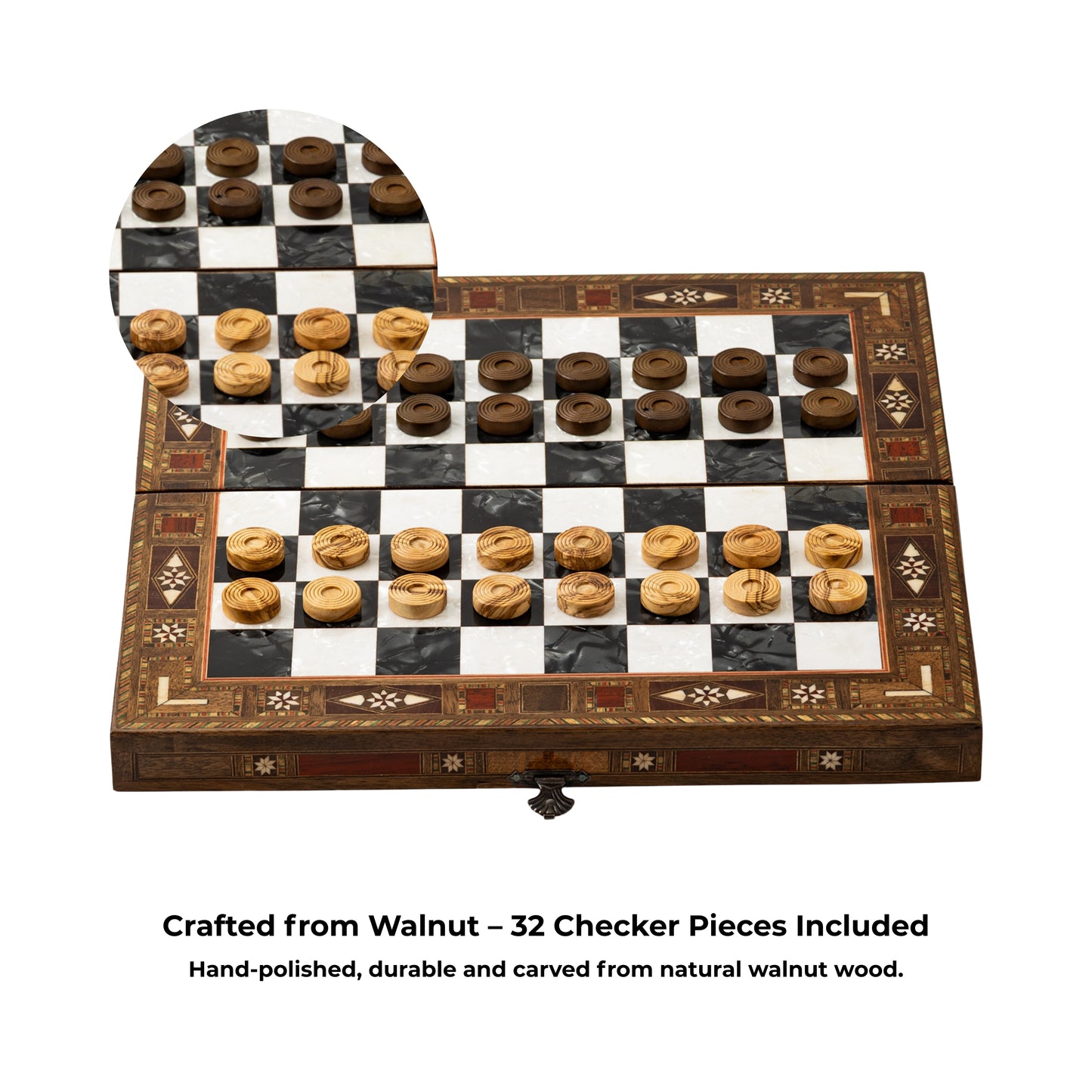 13" Handmade Walnut Folding Chess Set – Luxury Metal Chess Pieces & Storage