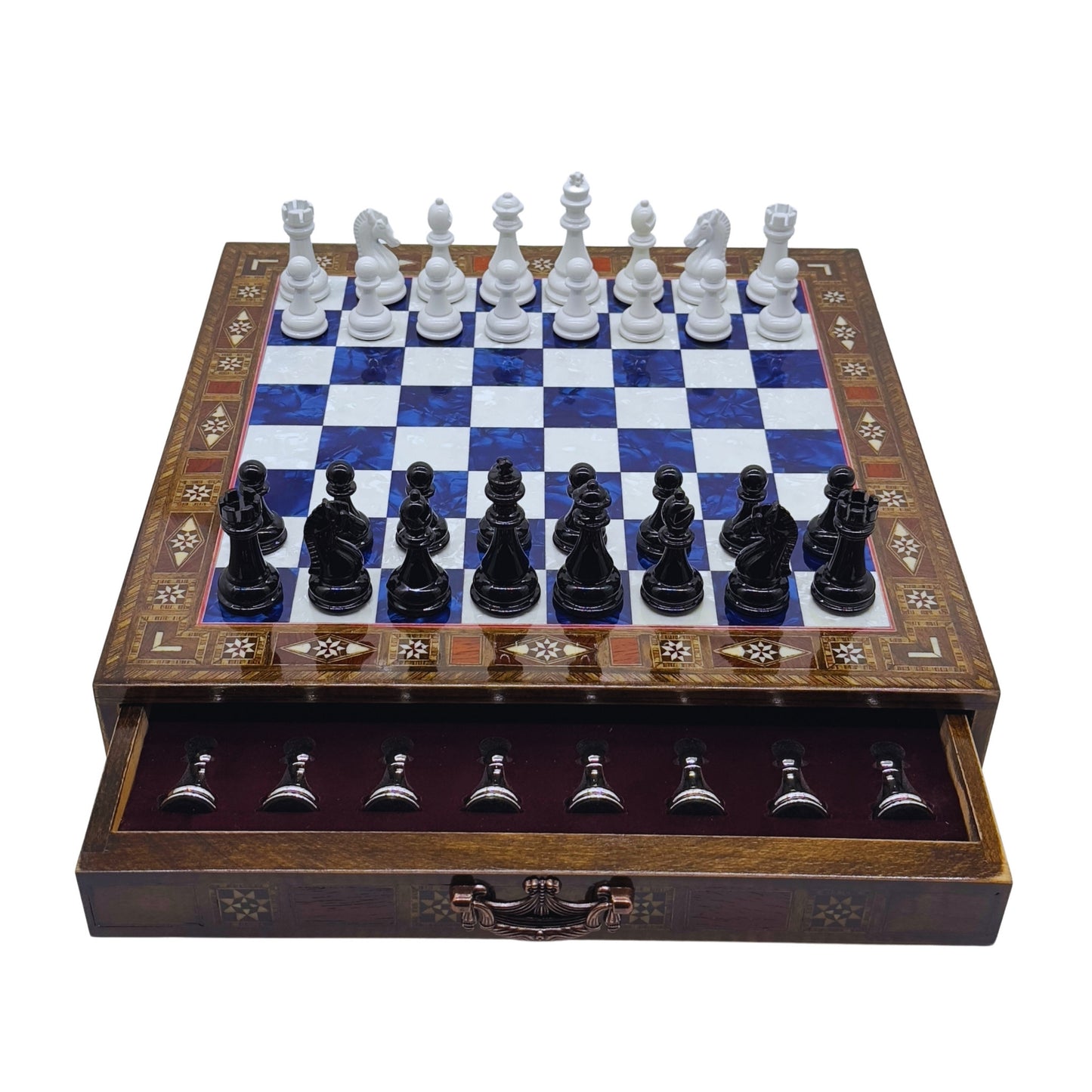 15” Handmade Wooden Chess Set with British Army Metal Pieces